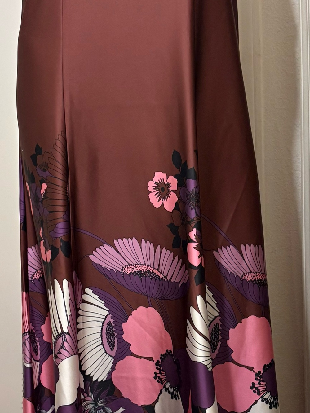 Express Brown Maxi Dress with Pink & Purple Floral Border